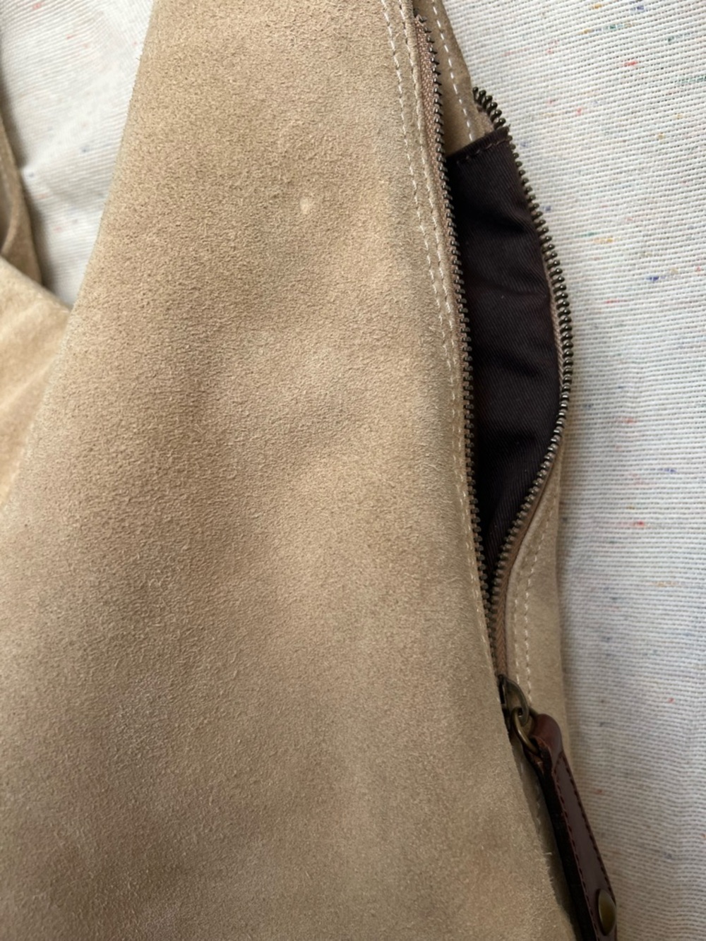 NARDELLI Neutral Suede Hobo Bag with Brown Leather Handles - Picture 10 of 16